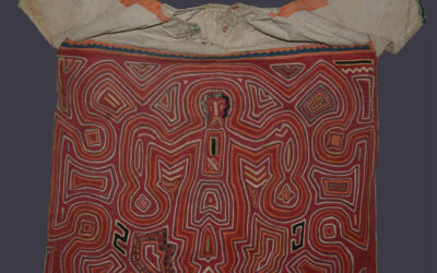 Mola blouse with man holding incense braziers or lanterns